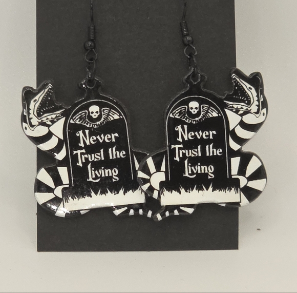 Handmade Jewelry - Beetlejuice Never Trust The Living Hook Earrings HypoAllergenic Handmade
